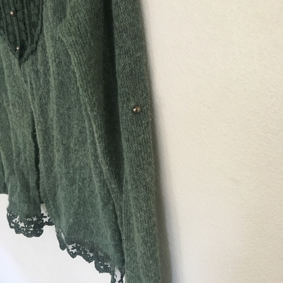 Emerald Green Crochet Wool Cardigan Made in Italy - Picture 4 of 6
